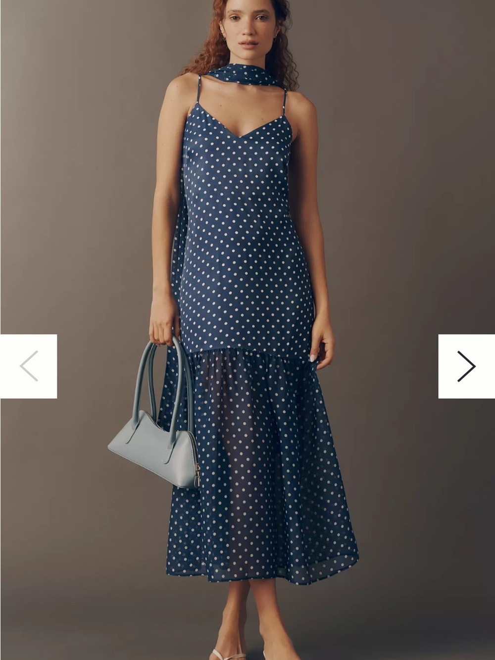 Anthropologie Women’s Navy Polka Dot Slip Dress - scarf included